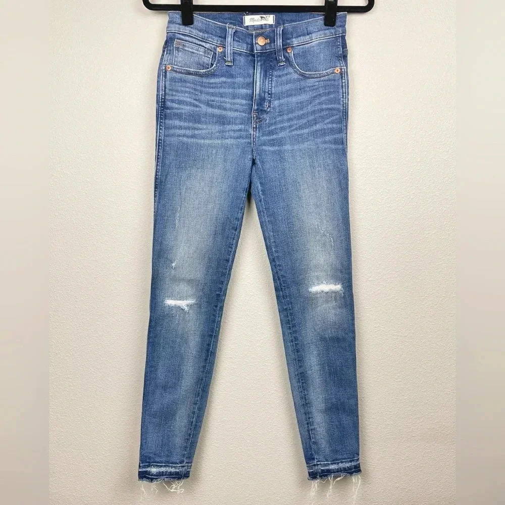 MADEWELL Women’s 26 9” High Rise Skinny Jeans Rigid Distressed Released Hem Clas